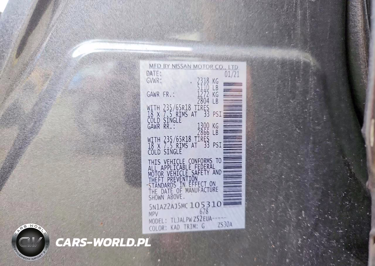 2021 Nissan Murano S VIN:5N1AZ2AJ5MC105310 - 13