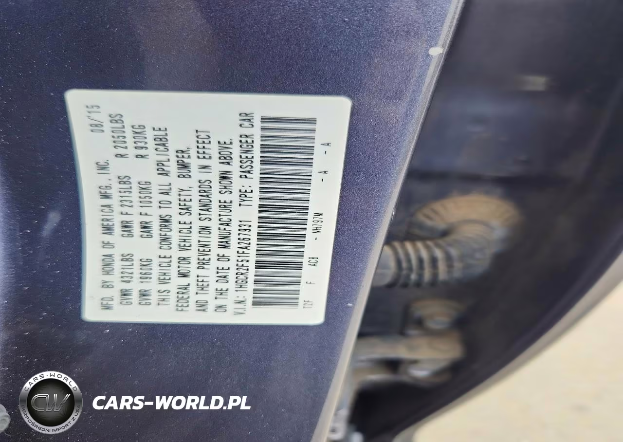 2015 Honda Accord Sport VIN:1HGCR2F51FA267931 - 12