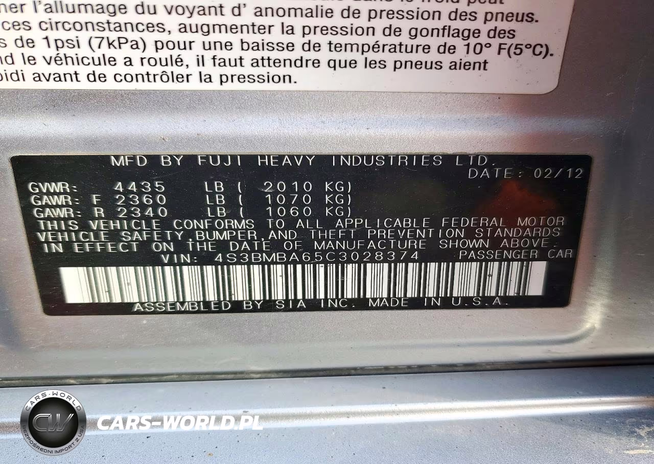 2012 Subaru Legacy 2.5I VIN:4S3BMBA65C3028374 - 12