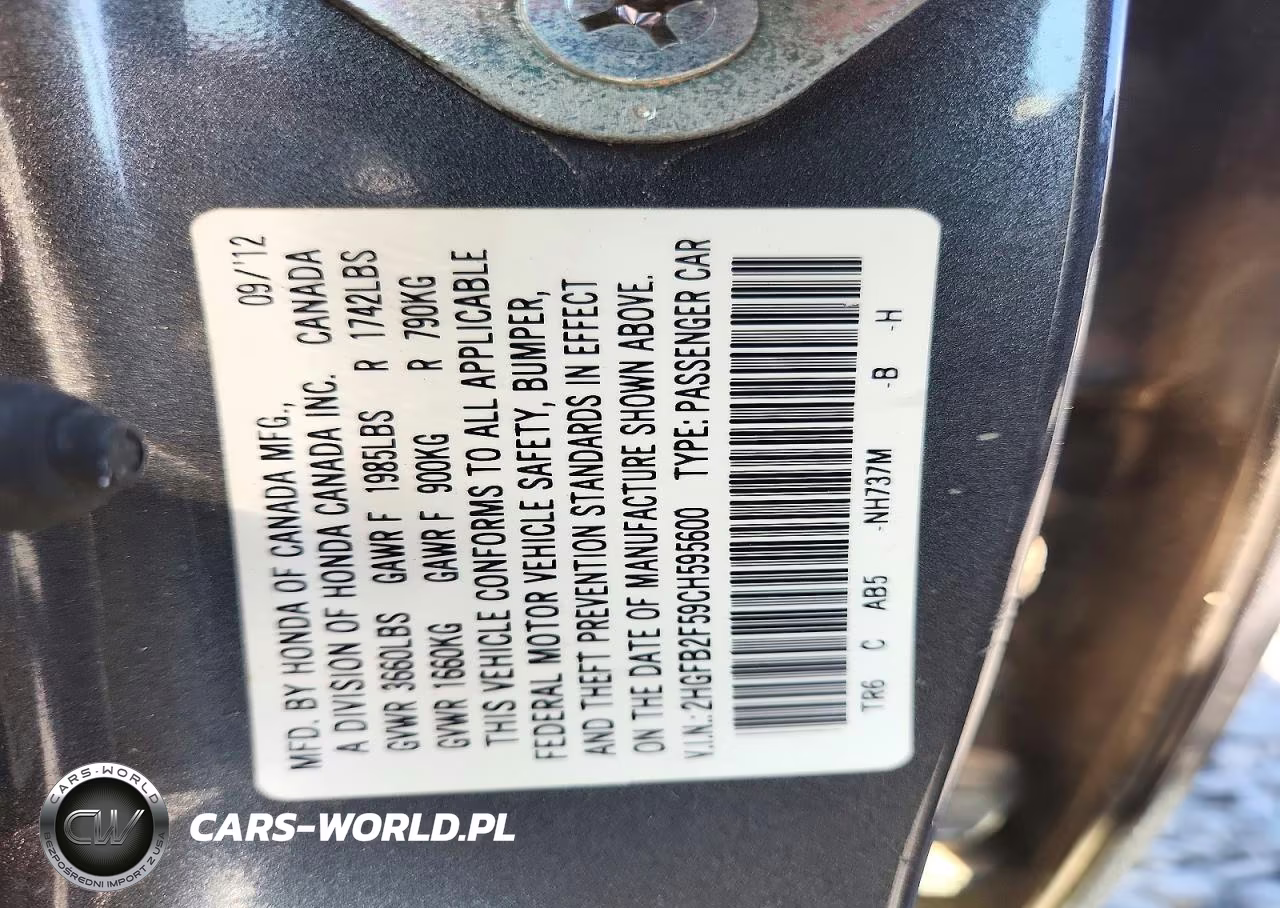 2012 Honda Civic Lx VIN:2HGFB2F59CH595600 - 12