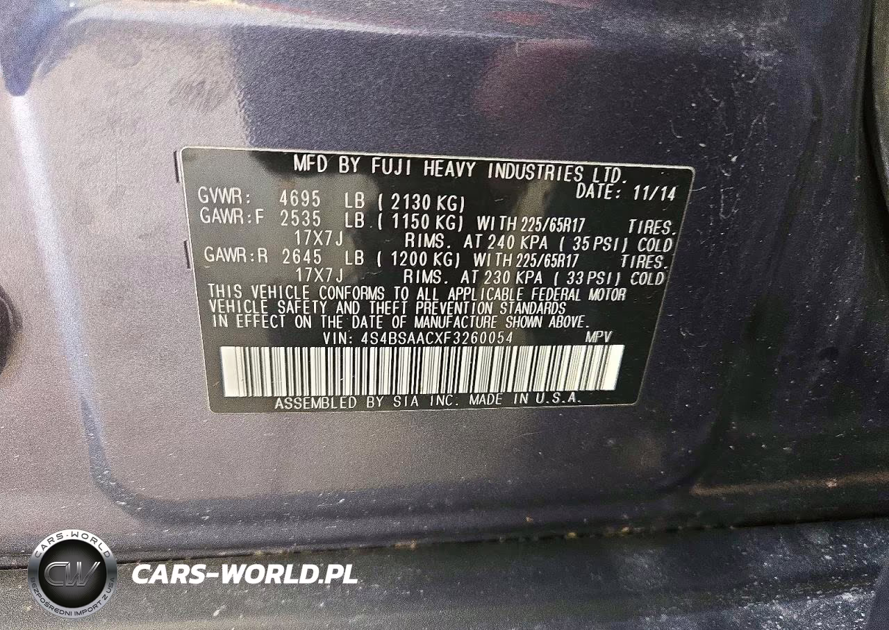 2015 Subaru Outback 2.5I VIN:4S4BSAACXF3260054 - 14