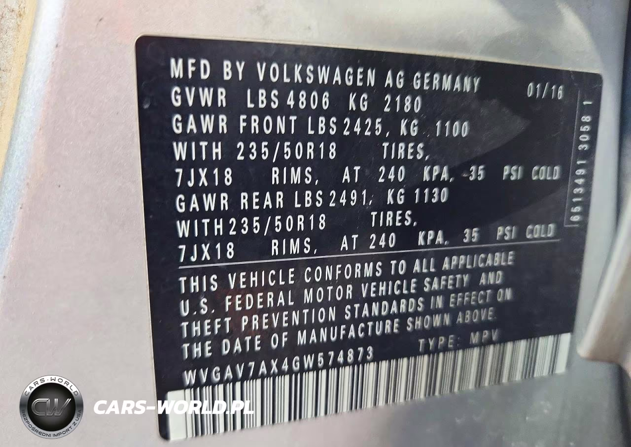 2016 Volkswagen Tiguan S VIN:WVGAV7AX4GW574873 - 13