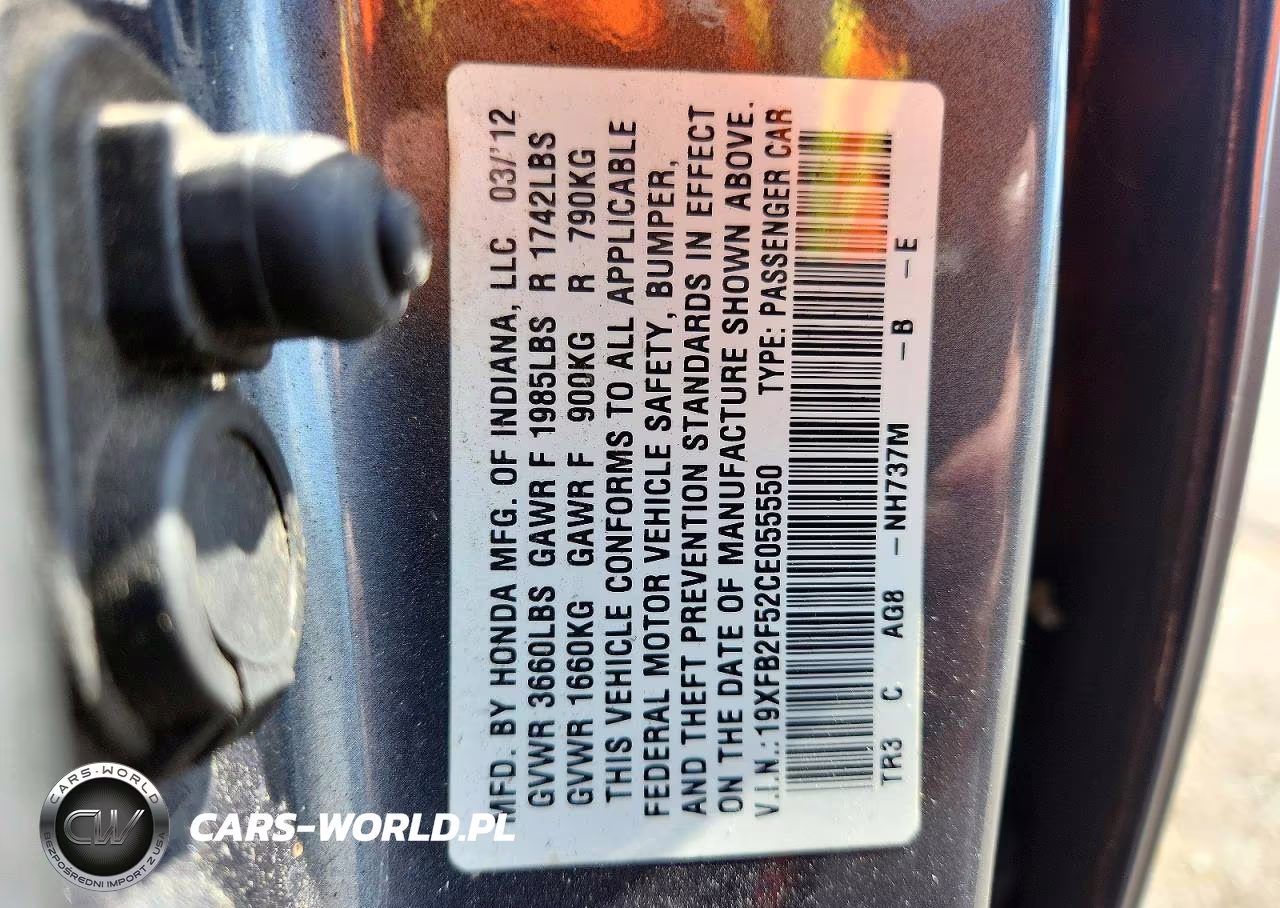 2012 Honda Civic Lx VIN:19XFB2F52CE055550 - 12