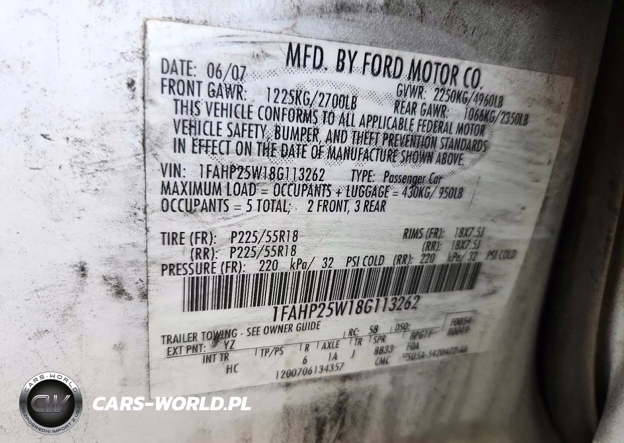 2008 Ford Taurus Limited VIN:1FAHP25W18G113262 - 12