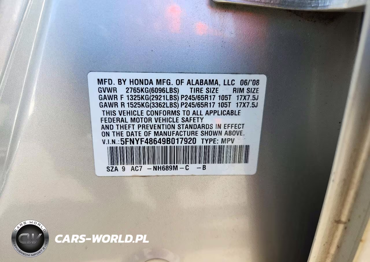 2009 Honda Pilot Exl VIN:5FNYF48649B017920 - 13