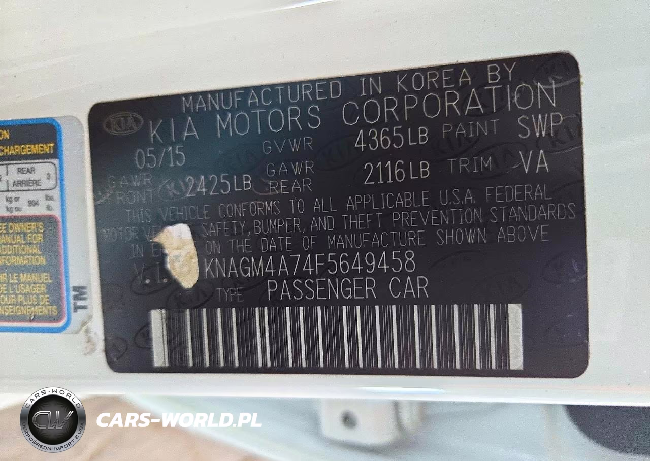2015 Kia Optima Lx VIN:KNAGM4A74F5649458 - 12