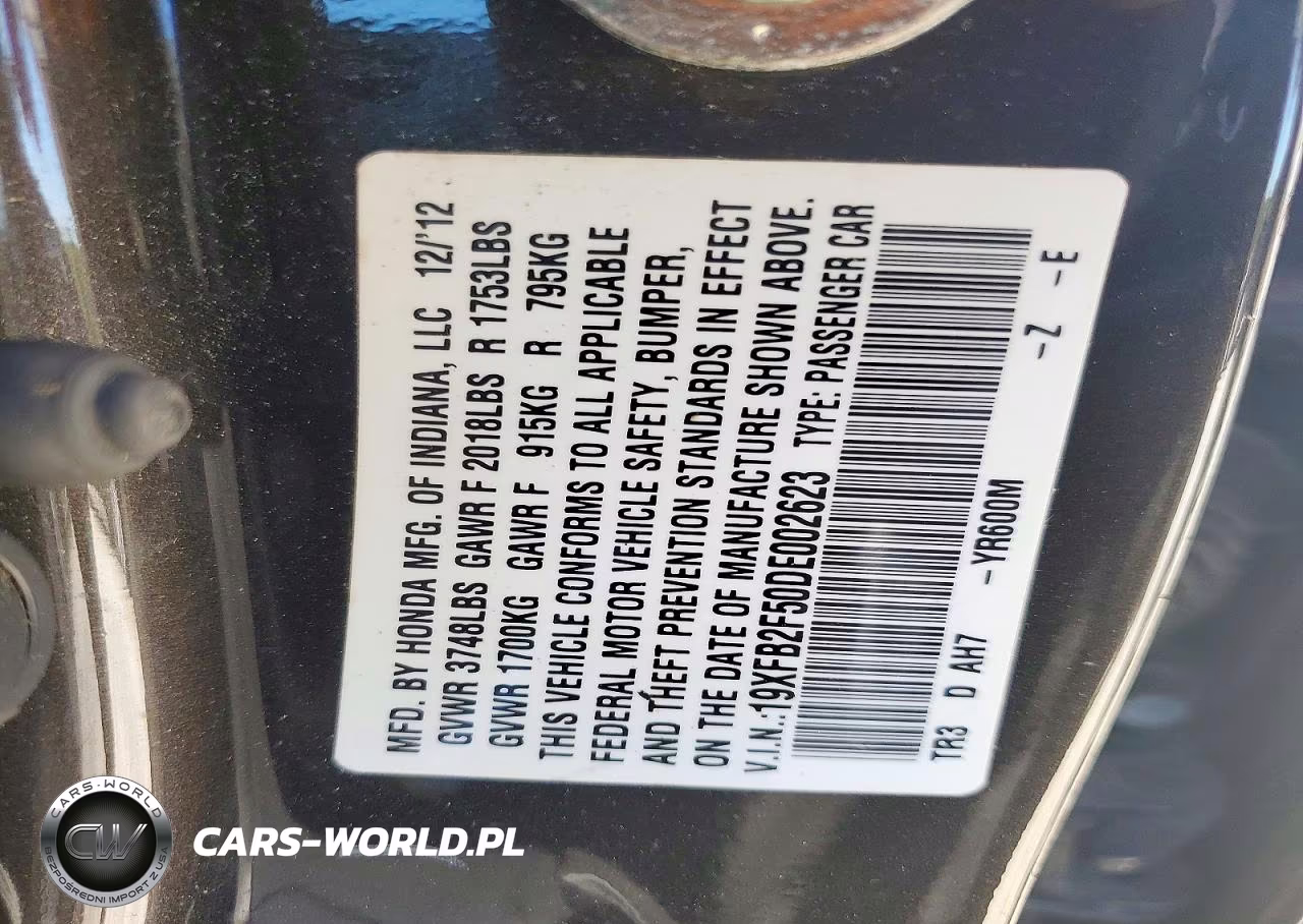 2013 Honda Civic Lx VIN:19XFB2F50DE002623 - 12