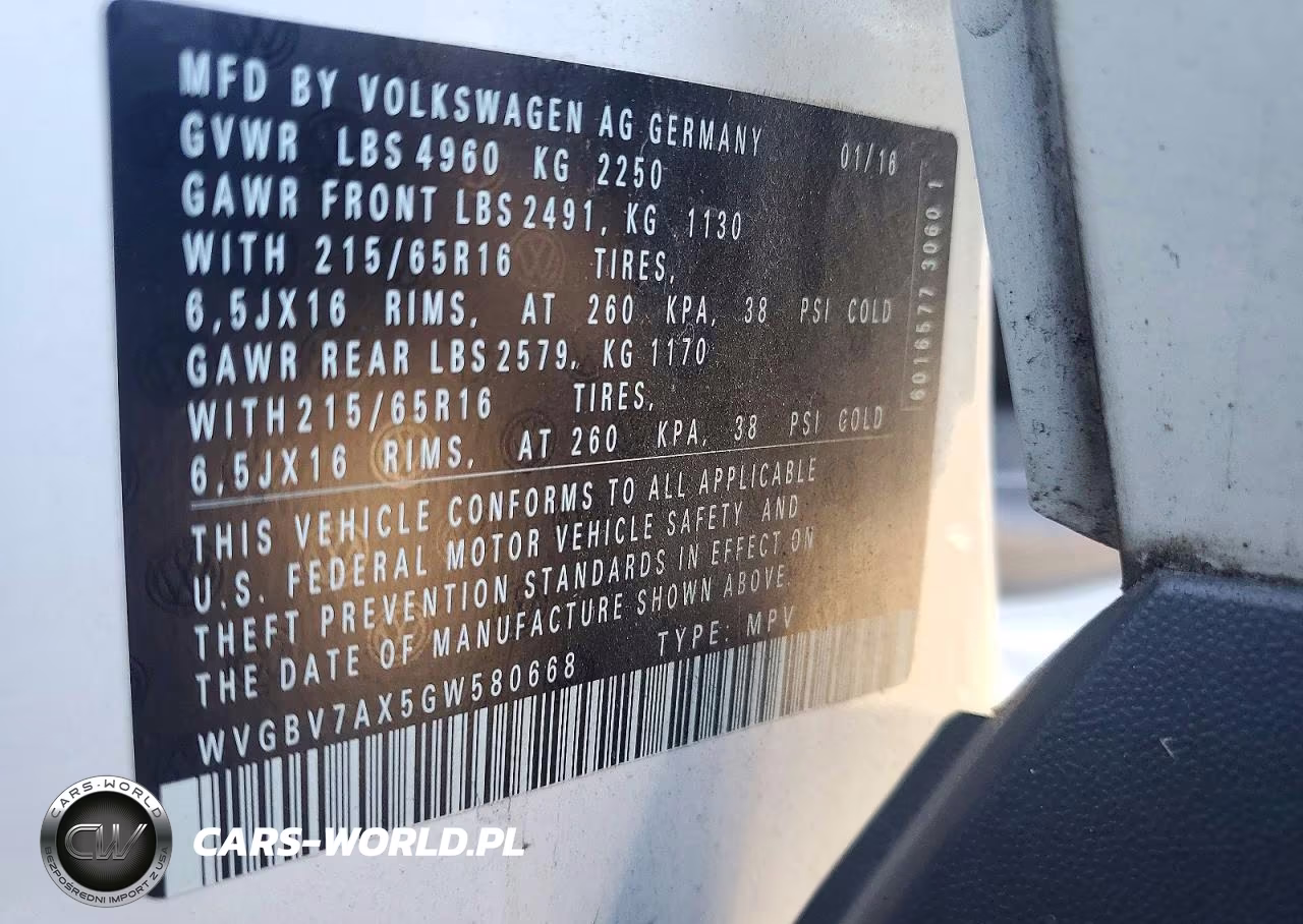 2016 Volkswagen Tiguan S VIN:WVGBV7AX5GW580668 - 13