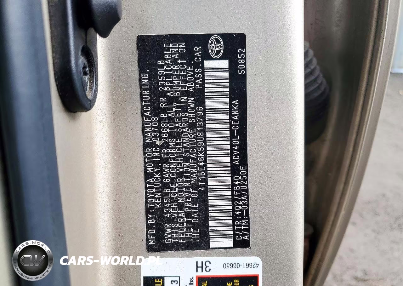 2009 Toyota Camry Base VIN:4T1BE46K59U813796 - 12
