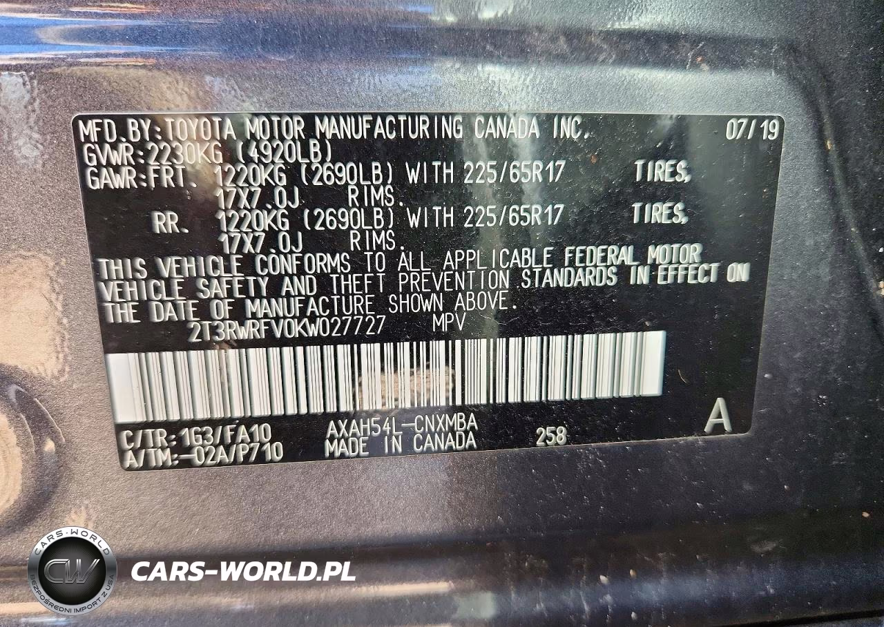2019 Toyota Rav4 Hybrid Xle VIN:2T3RWRFV0KW027727 - 13