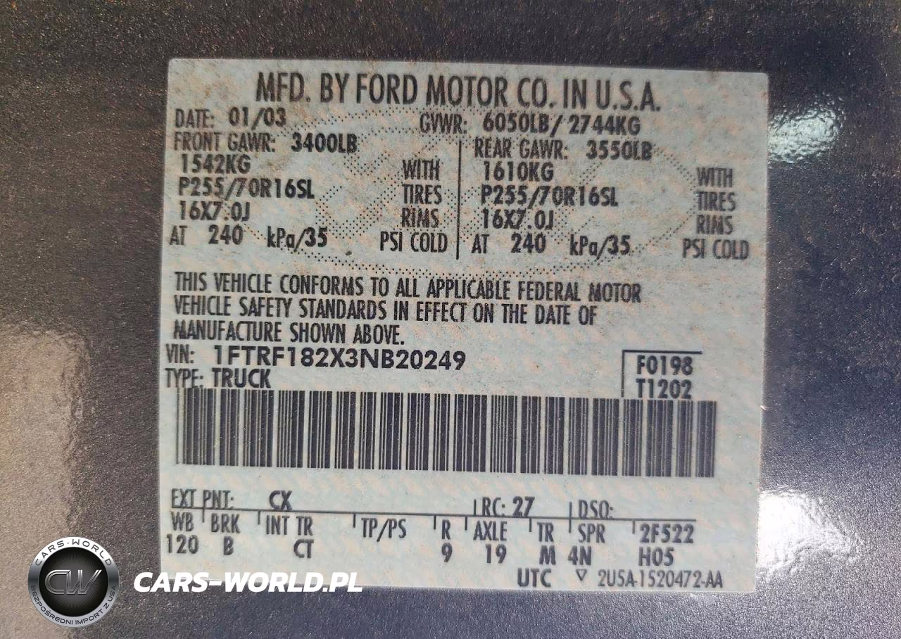 2003 Ford F150 Xl VIN:1FTRF182X3NB20249 - 12