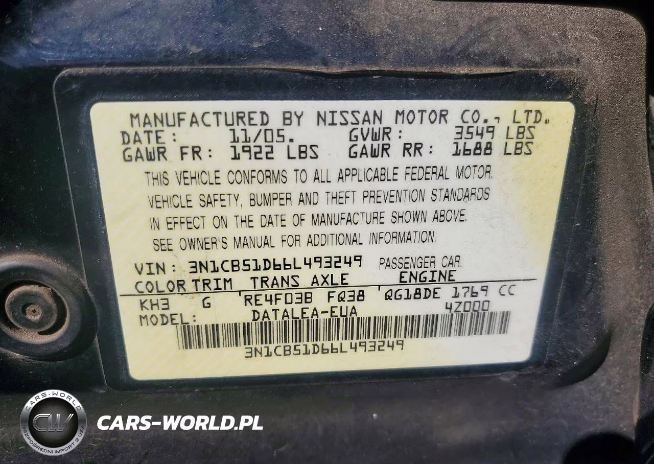 2006 Nissan Sentra 1.8 VIN:3N1CB51D66L493249 - 12
