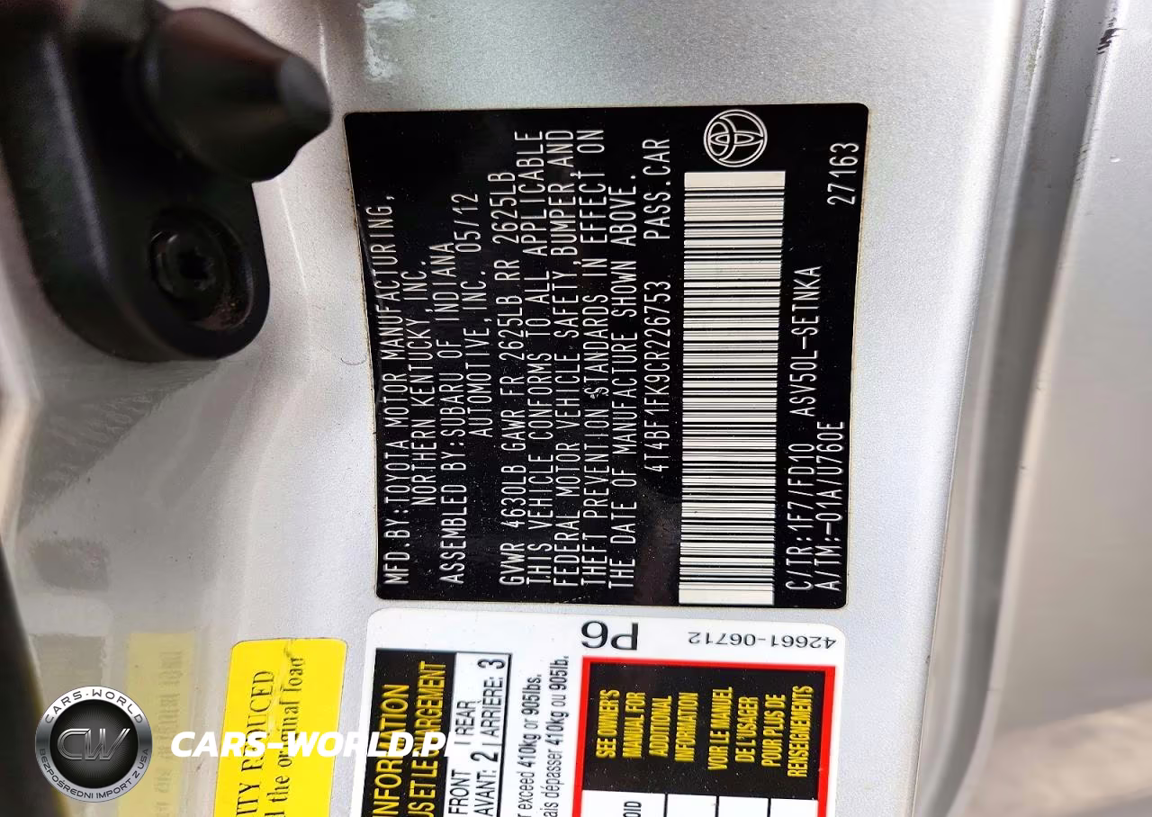 2012 Toyota Camry Le VIN:4T4BF1FK9CR226753 - 12