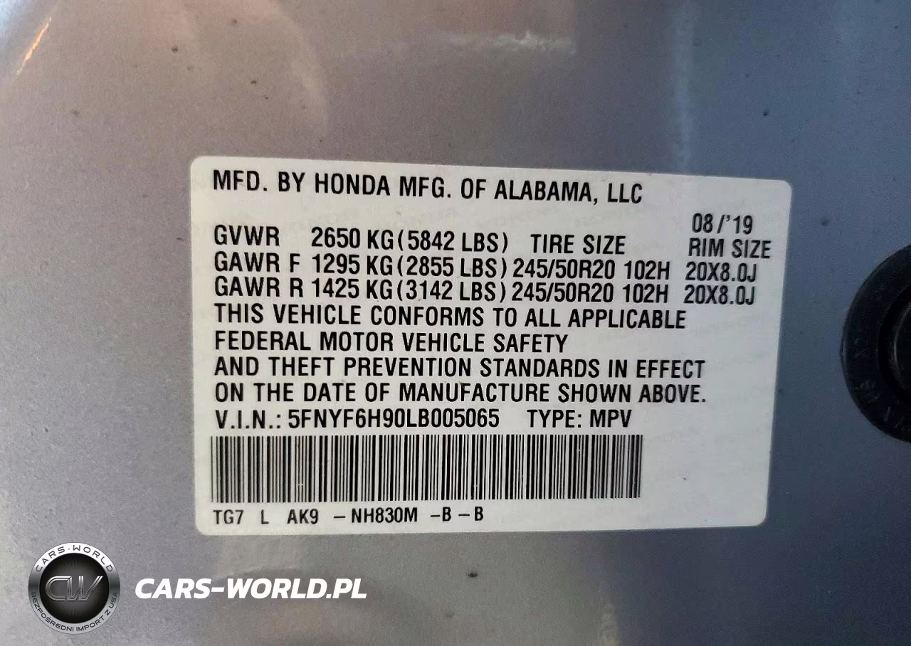 2020 Honda Pilot Touring VIN:5FNYF6H90LB005065 - 14