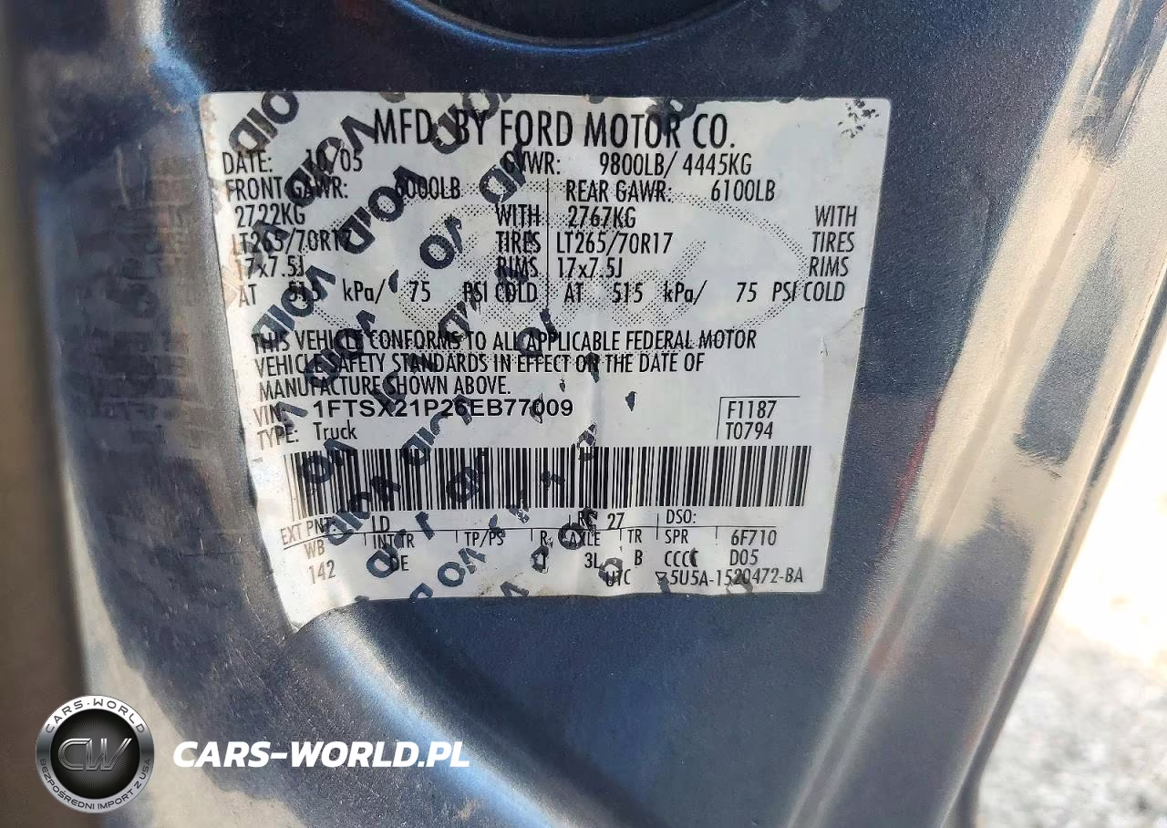 2006 Ford F250 Super Duty VIN:1FTSX21P26EB77009 - 12
