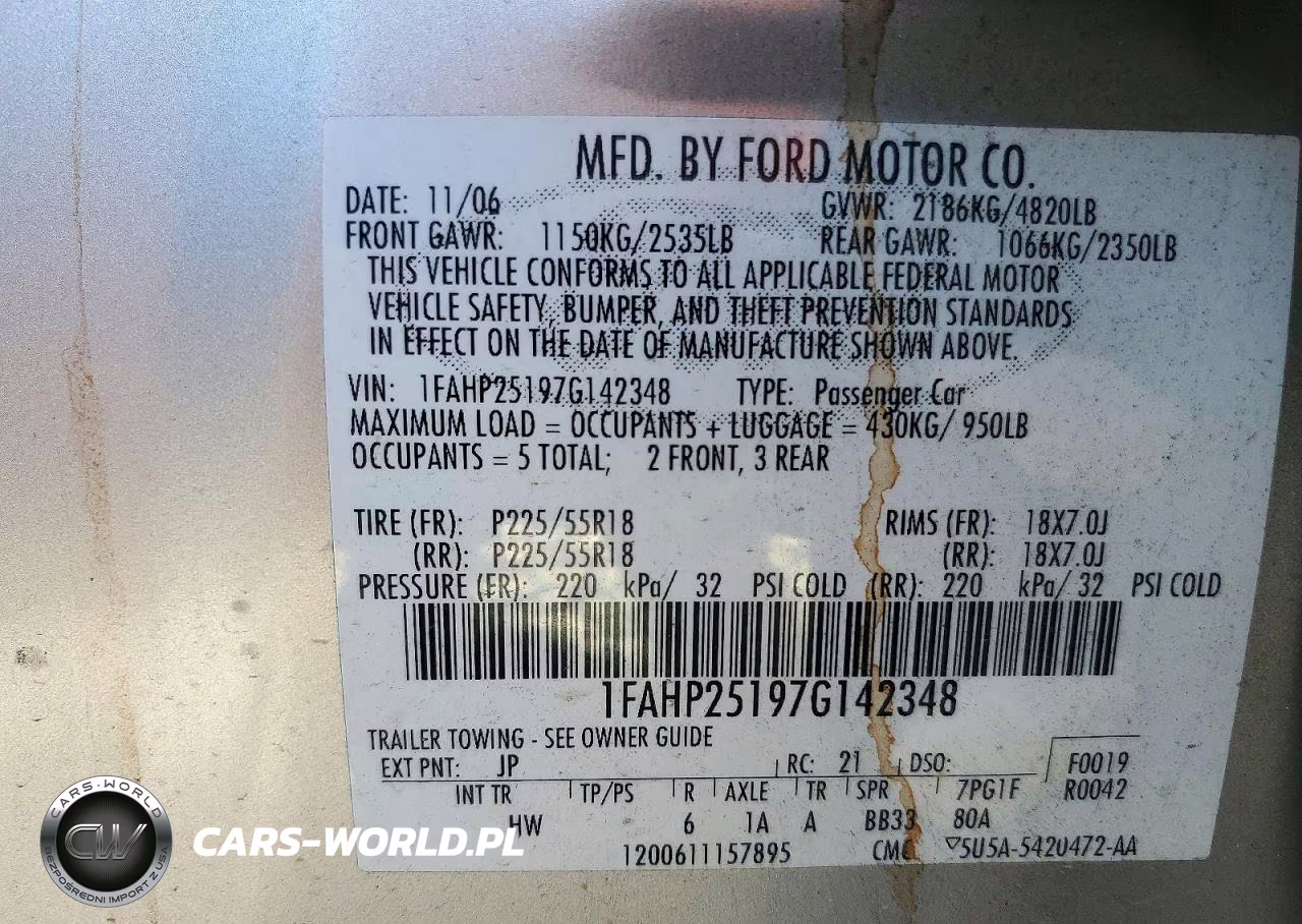 2007 Ford Five Hundred VIN:1FAHP25197G142348 - 12