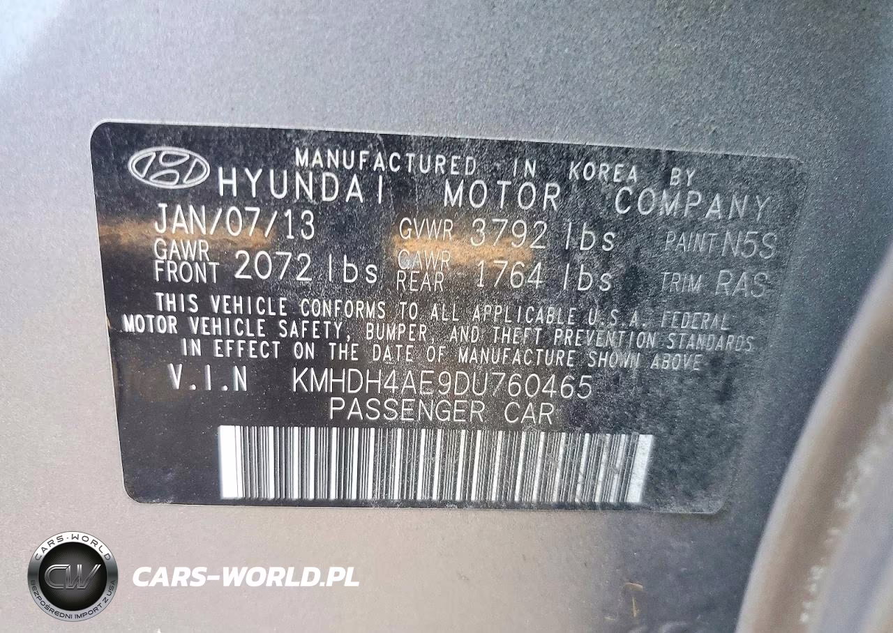 2013 Hyundai Elantra Gls VIN:KMHDH4AE9DU760465 - 12