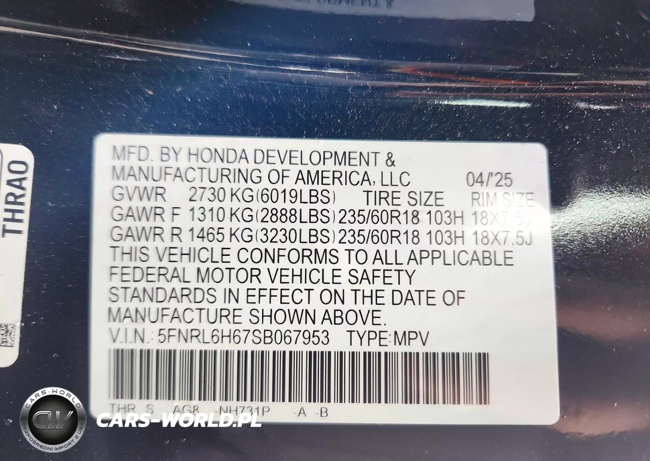 2025 Honda Odyssey Exl VIN:5FNRL6H67SB067953 - 14
