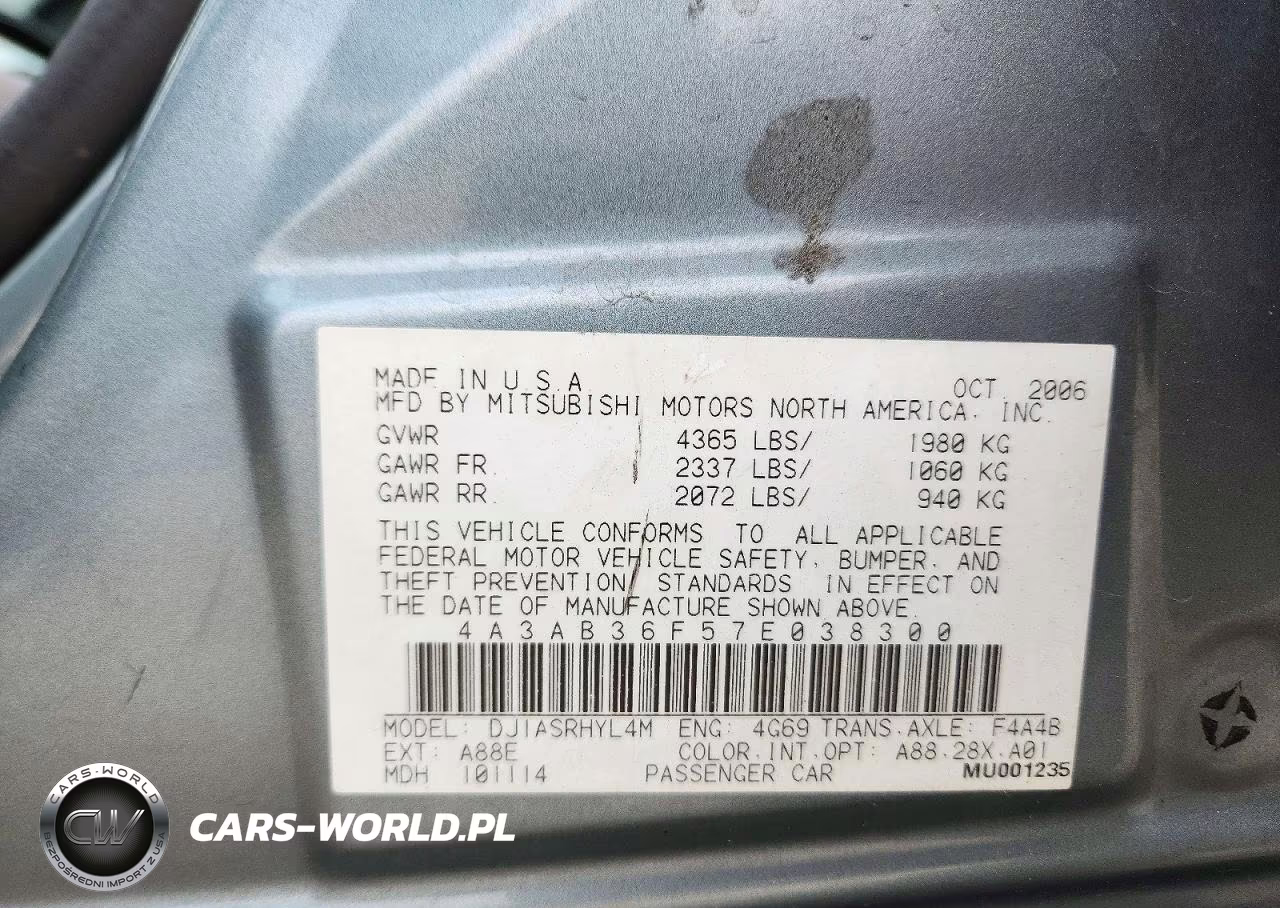 2007 Mitsubishi Galant Es VIN:4A3AB36F57E038300 - 12