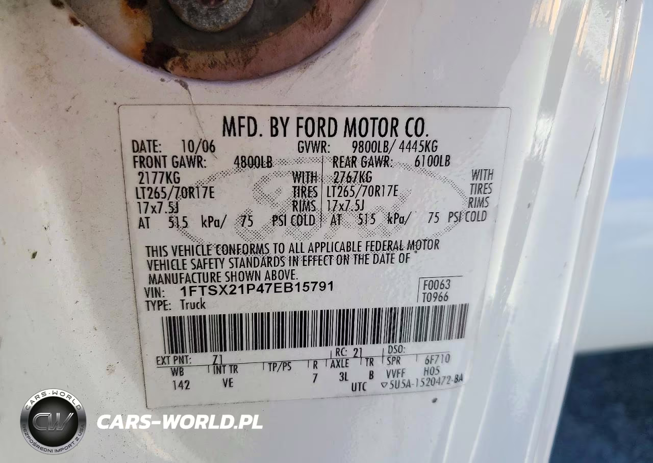 2007 Ford F250 Super Duty VIN:1FTSX21P47EB15791 - 12