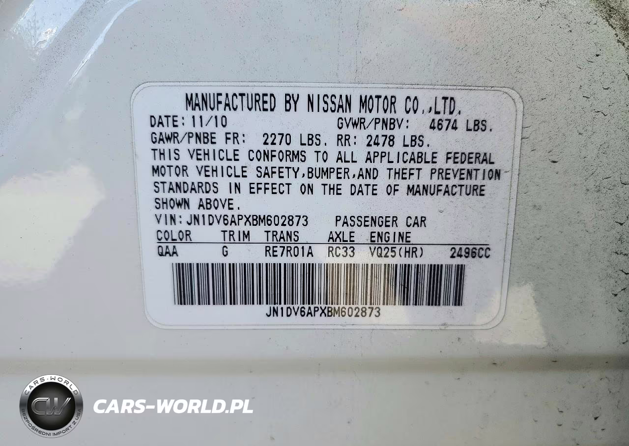 2011 Infiniti G25 Sedan Base VIN:JN1DV6APXBM602873 - 12