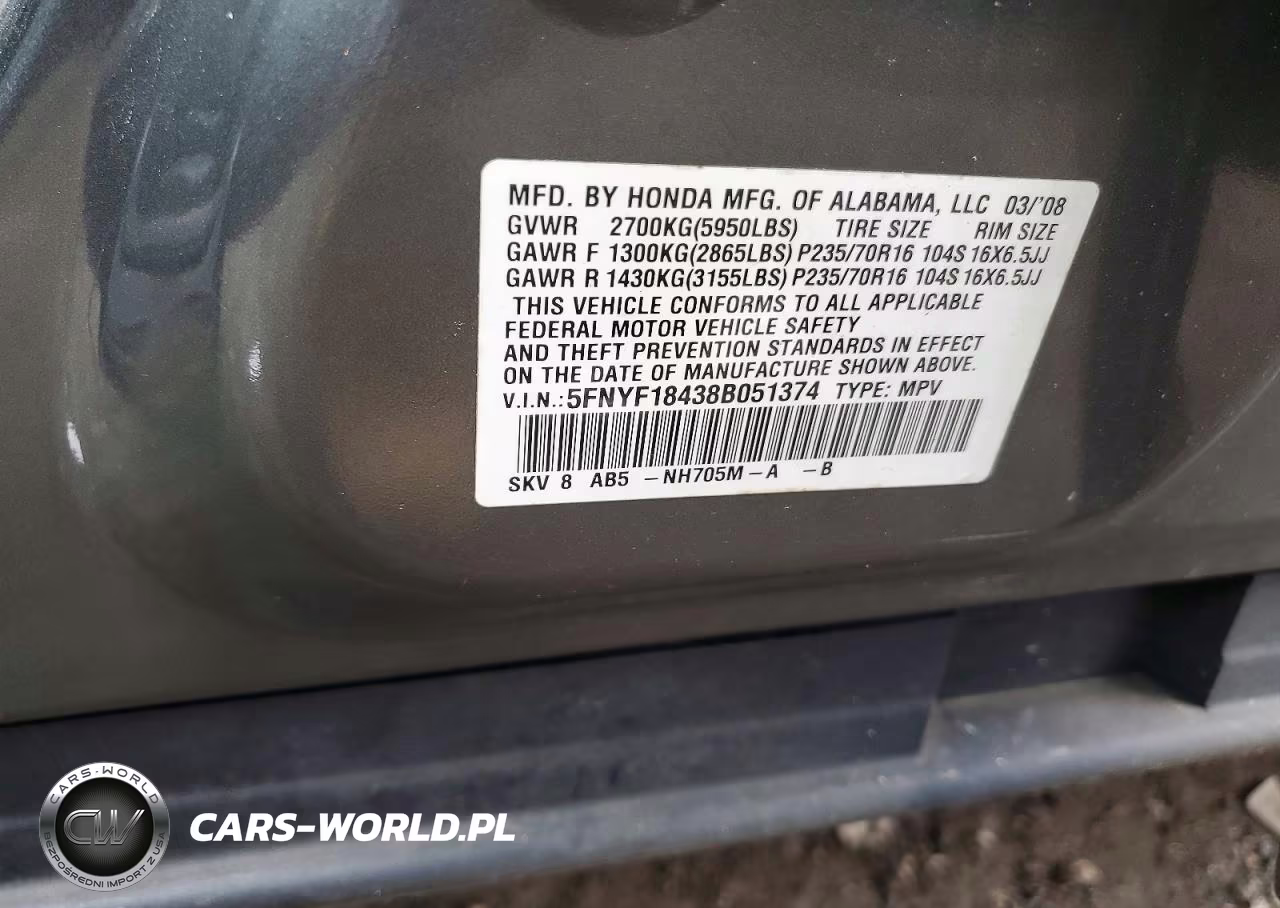 2008 Honda Pilot Ex VIN:5FNYF18438B051374 - 13