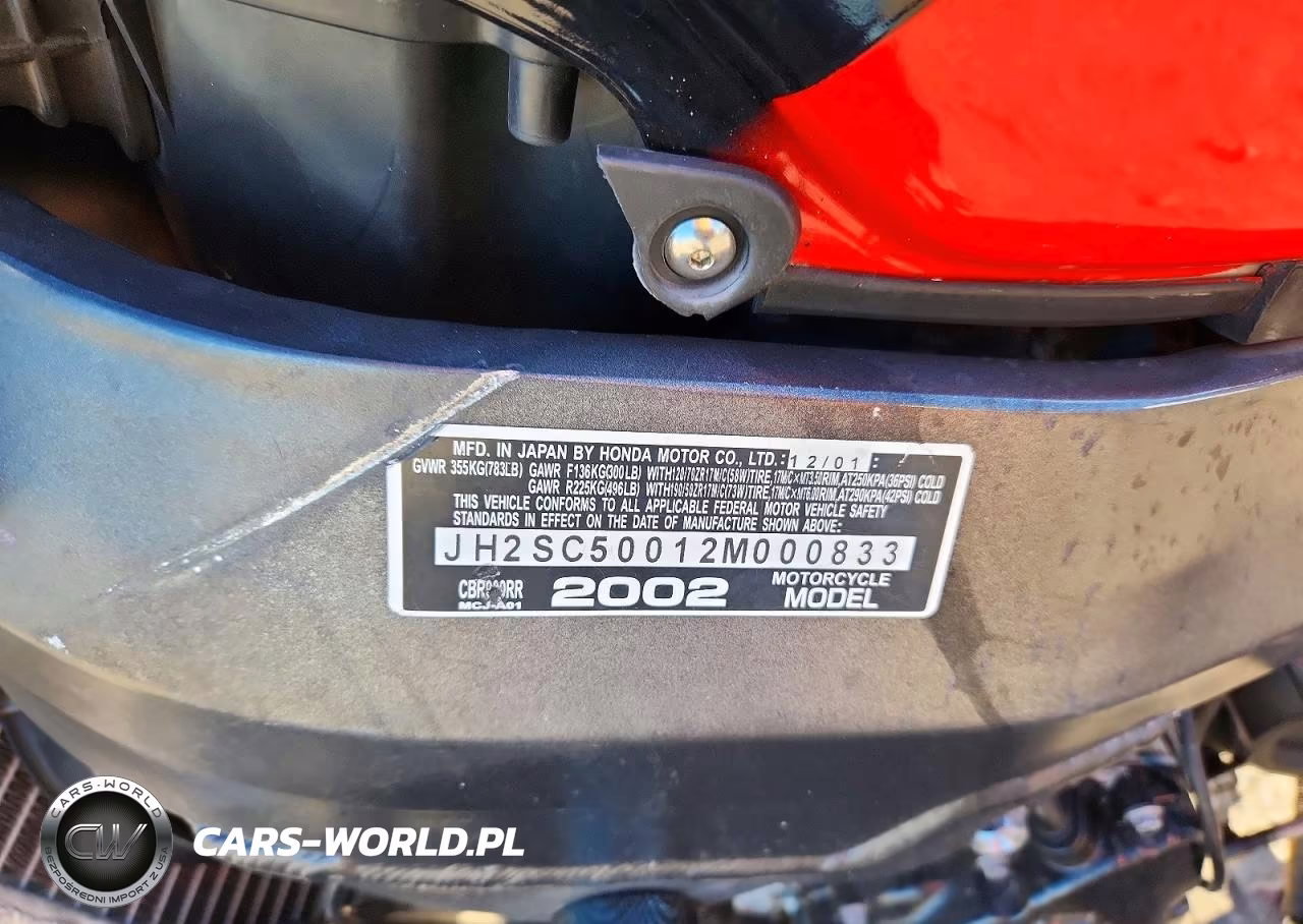 2002 Honda Cbr900 Rr VIN:JH2SC50012M000833 - 10
