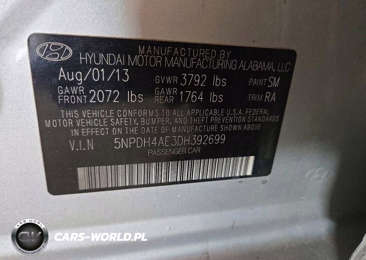 2013 Hyundai Elantra Gls VIN:5NPDH4AE3DH392699 - 12