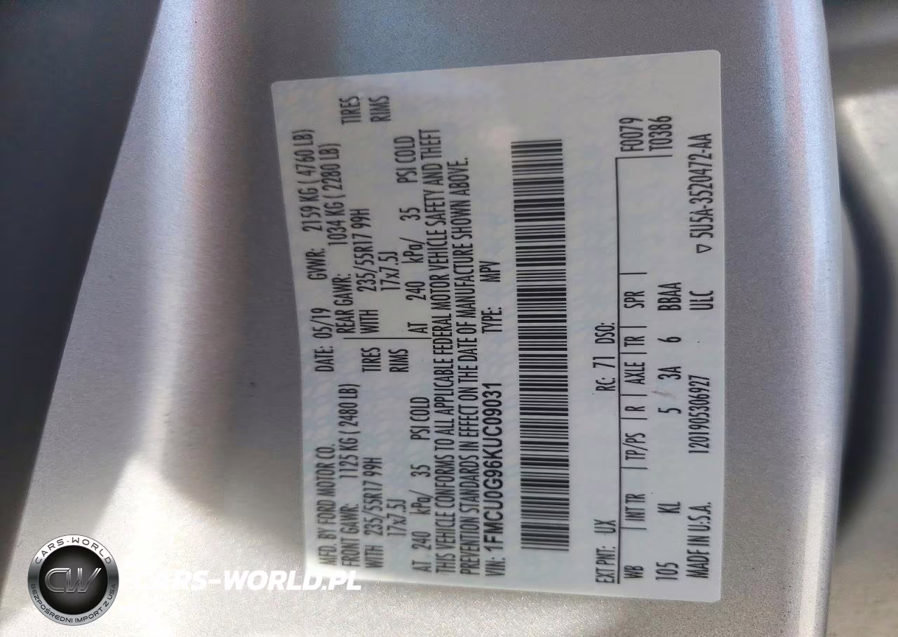 2019 Ford Escape Se VIN:1FMCU0G96KUC09031 - 12
