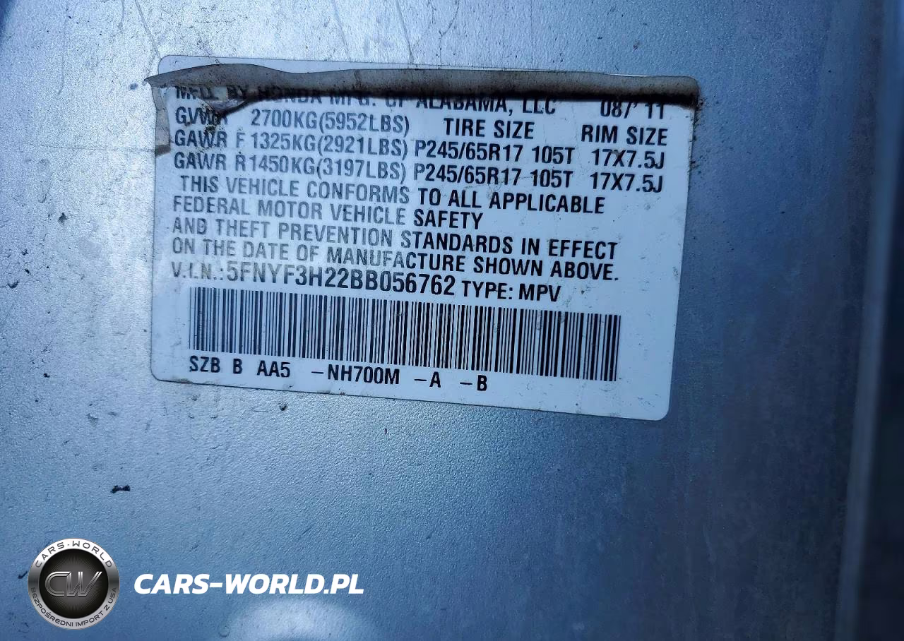 2011 Honda Pilot Lx VIN:5FNYF3H22BB056762 - 14