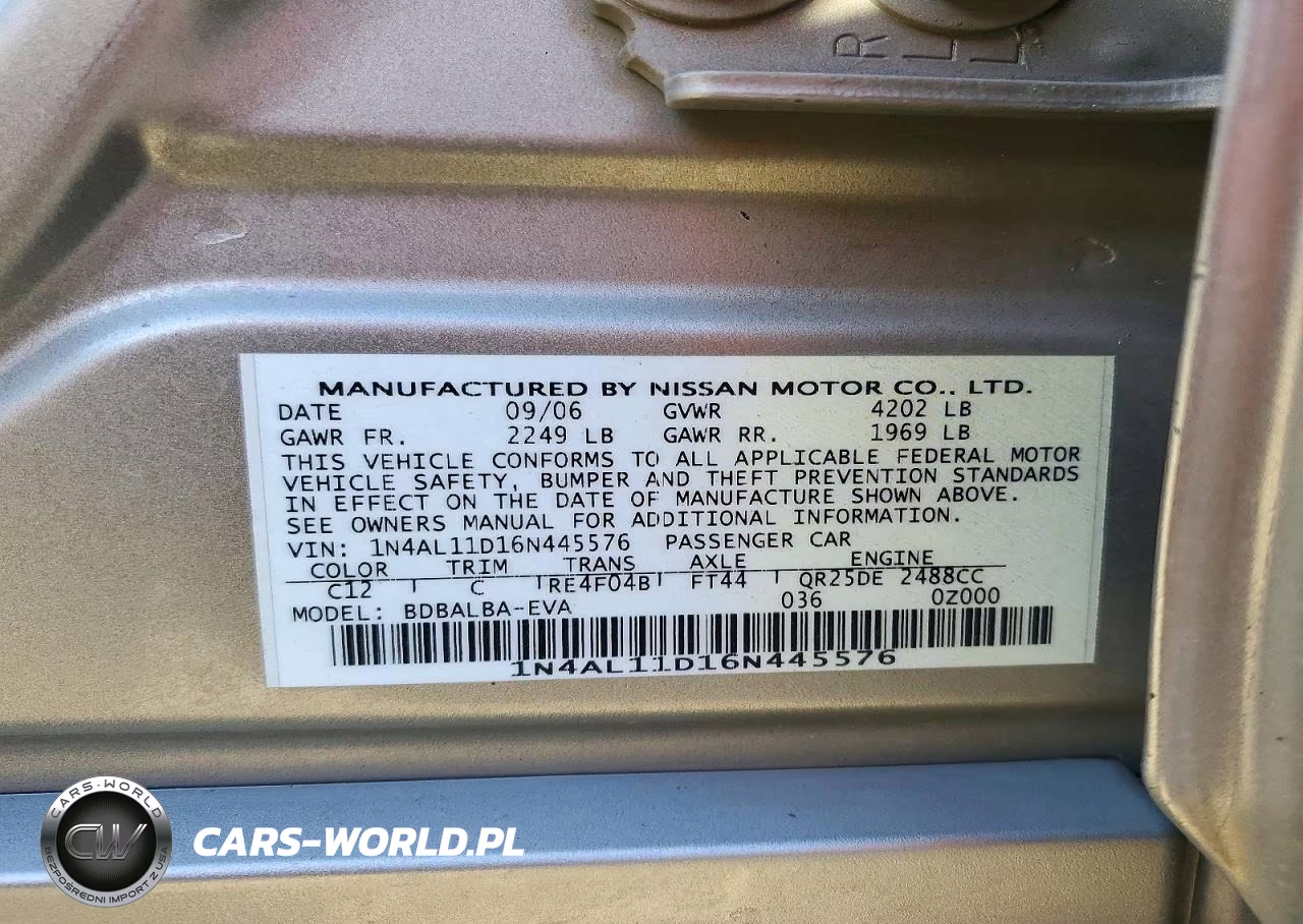 2006 Nissan Altima 2.5 VIN:1N4AL11D16N445576 - 13