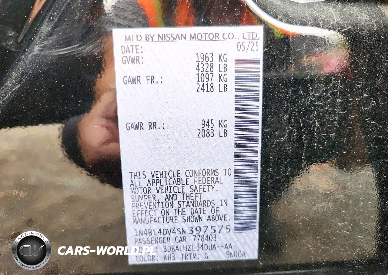 2025 Nissan Altima Sv VIN:1N4BL4DV4SN397575 - 13