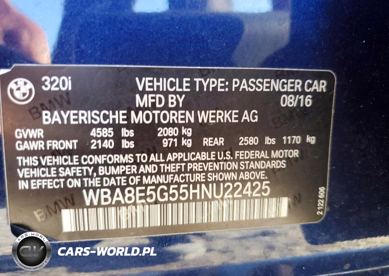 2017 BMW 320 Xi VIN:WBA8E5G55HNU22425 - 12
