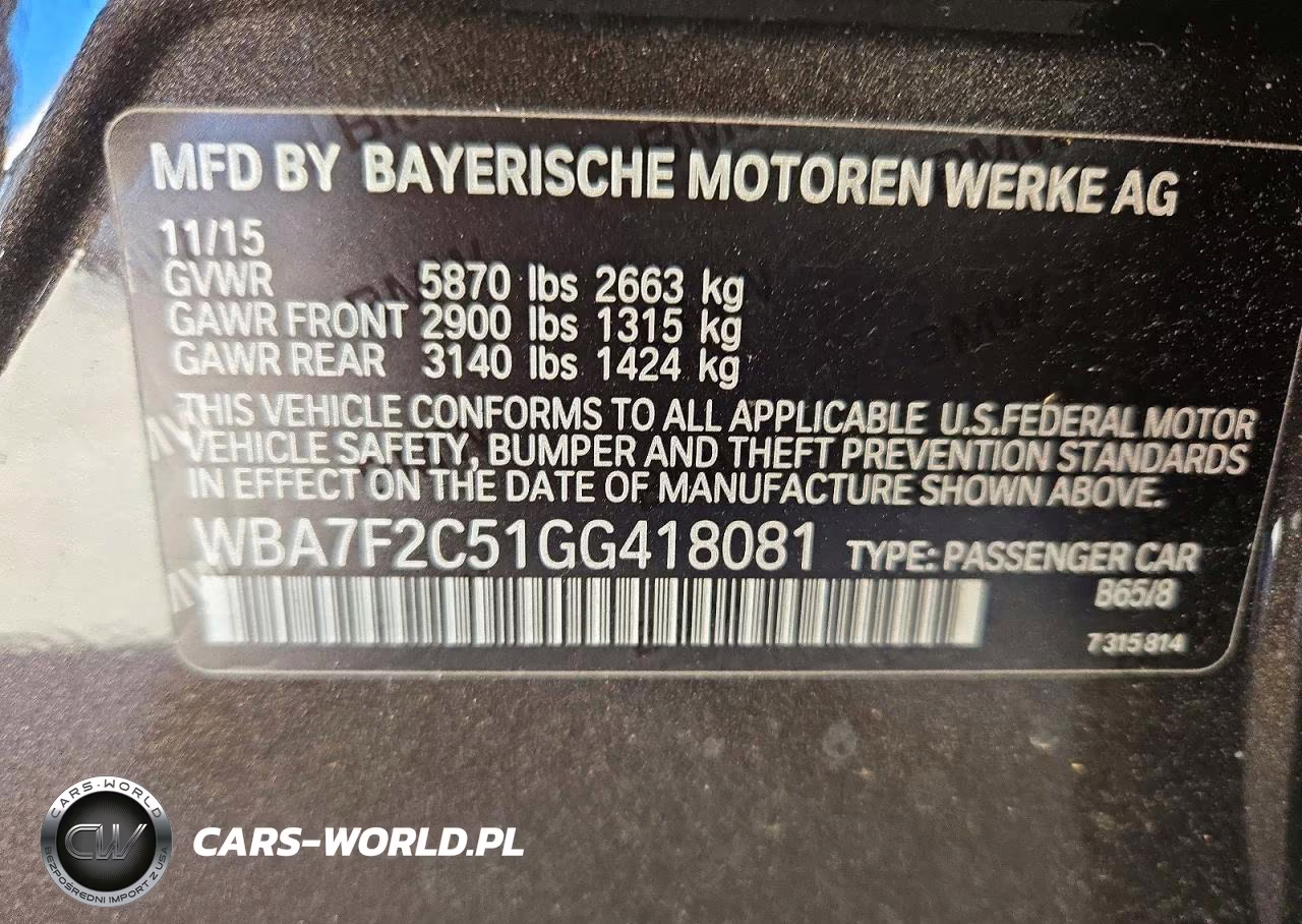 2016 BMW 750 Xi VIN:WBA7F2C51GG418081 - 12