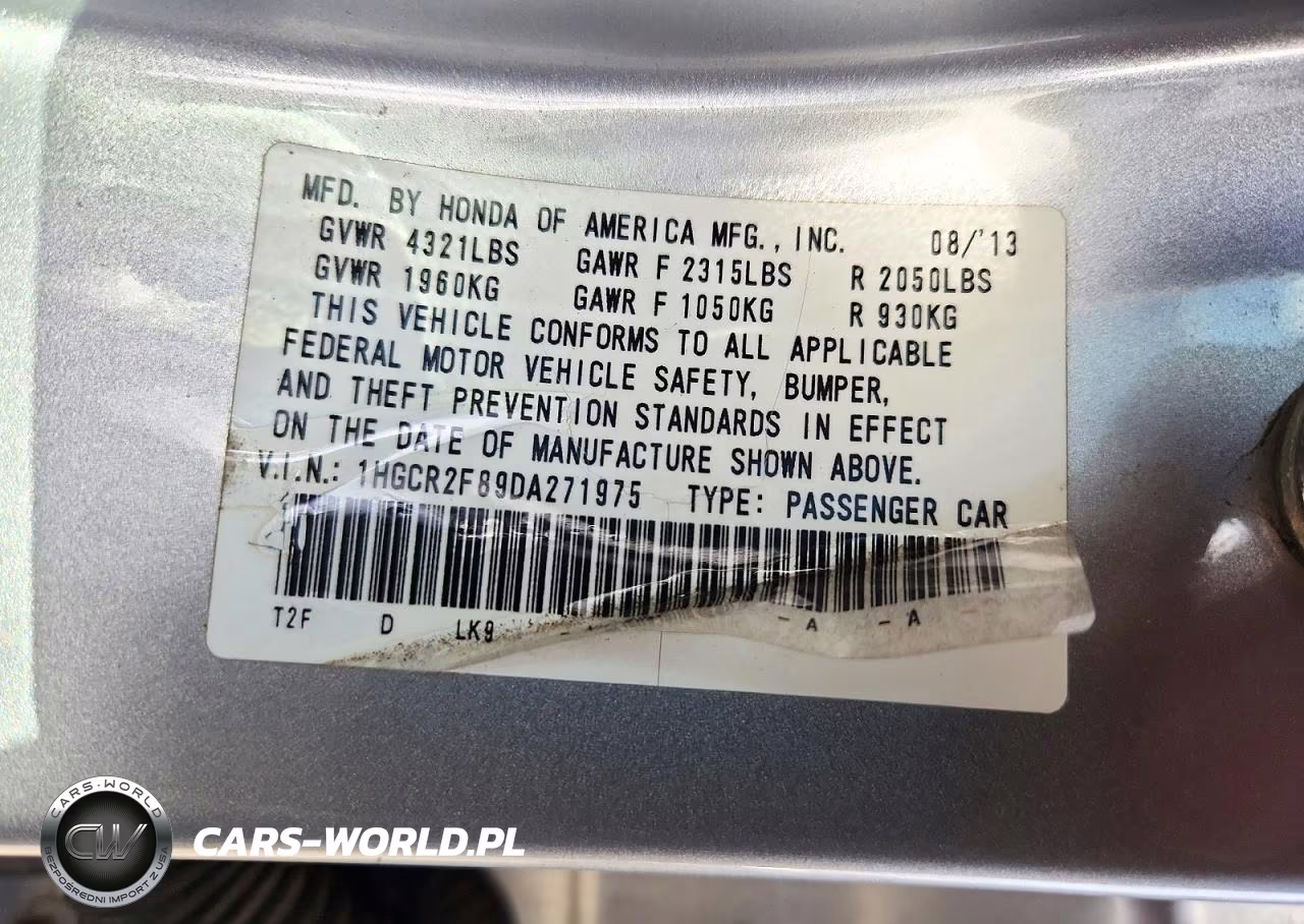 2013 Honda Accord Exl VIN:1HGCR2F89DA271975 - 12