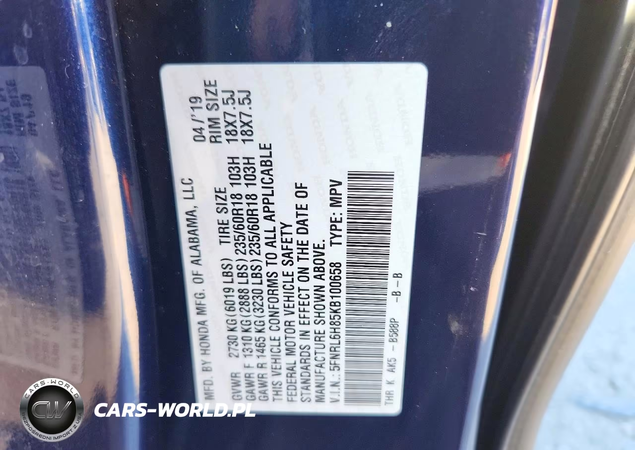 2019 Honda Odyssey Touring VIN:5FNRL6H85KB100658 - 13