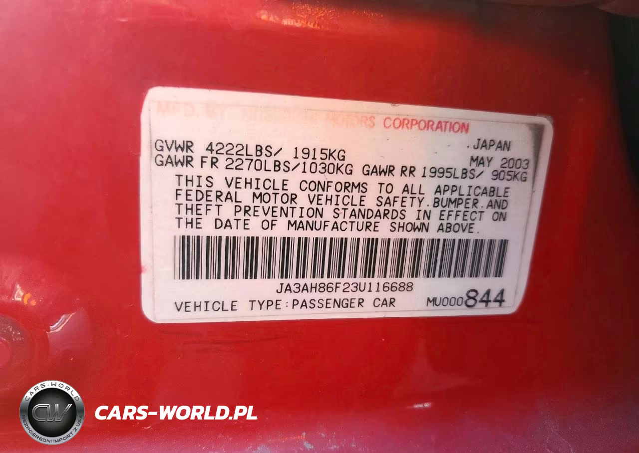 2003 Mitsubishi Lancer Evolution VIN:JA3AH86F23U116688 - 12
