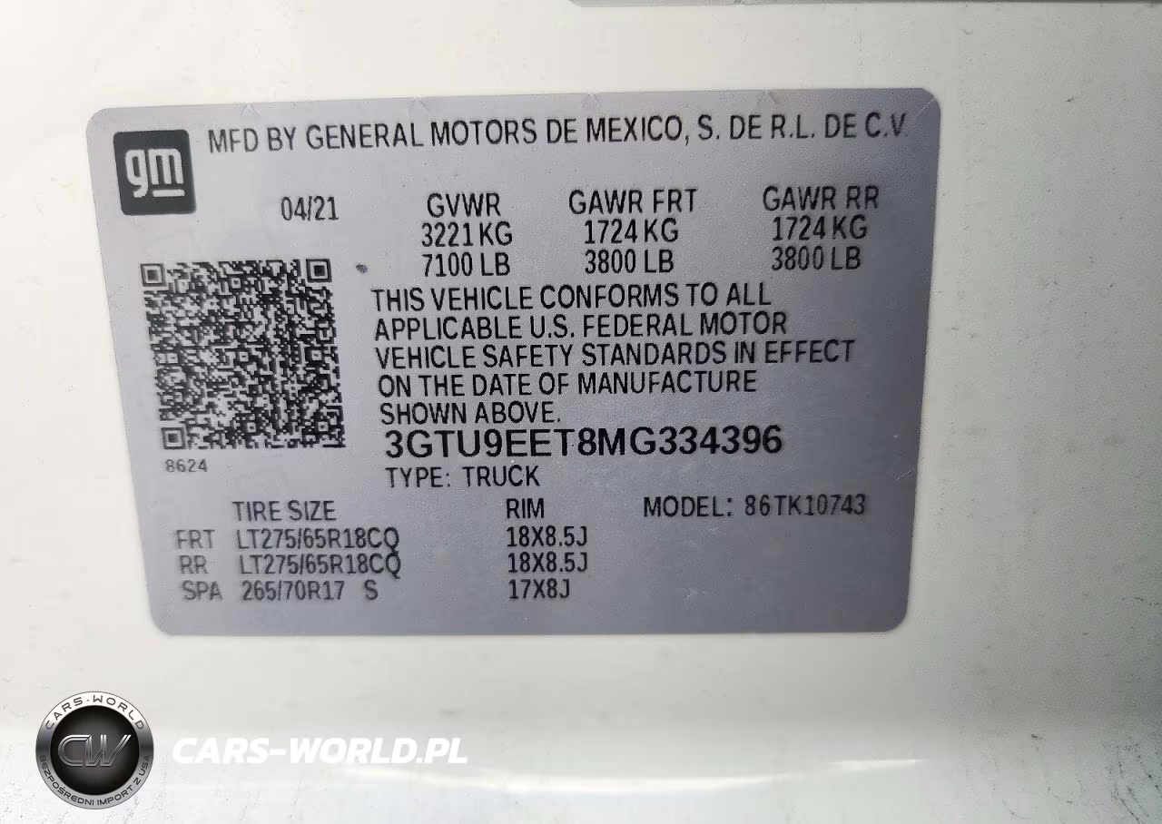 2021 GMC Sierra K1500 At4 VIN:3GTU9EET8MG334396 - 12