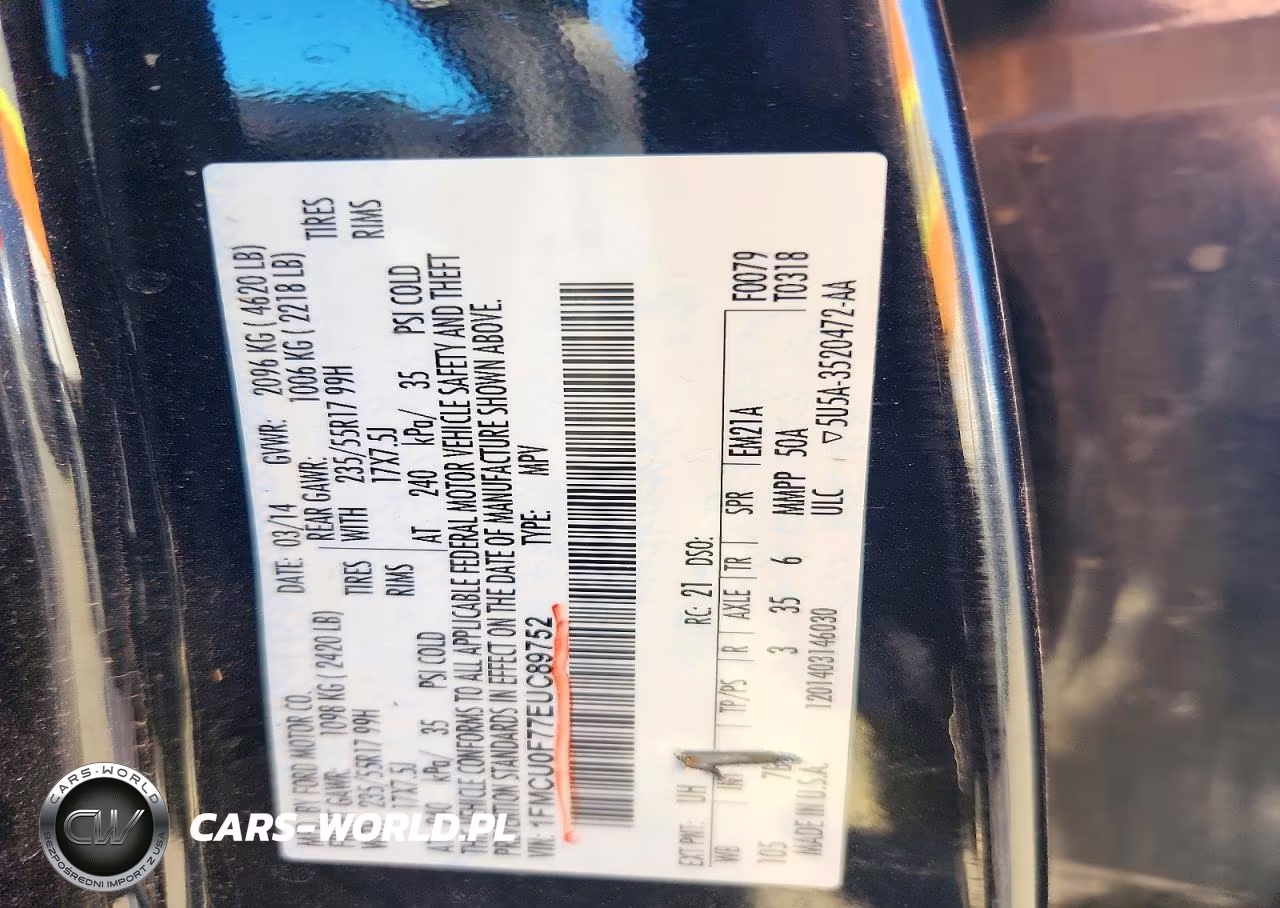 2014 Ford Escape S VIN:1FMCU0F77EUC89752 - 12
