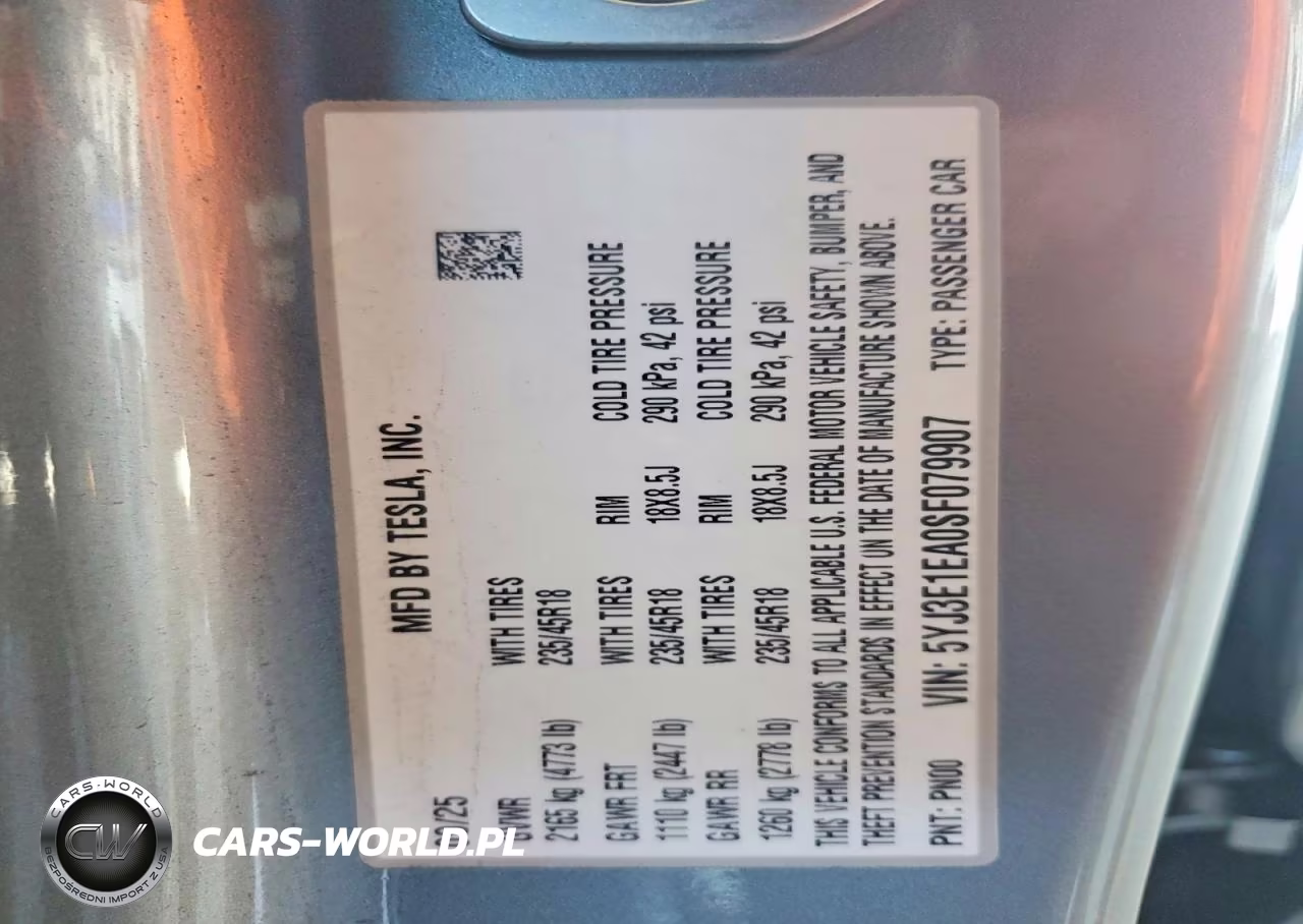 2025 Tesla Model 3 VIN:5YJ3E1EA0SF079907 - 12