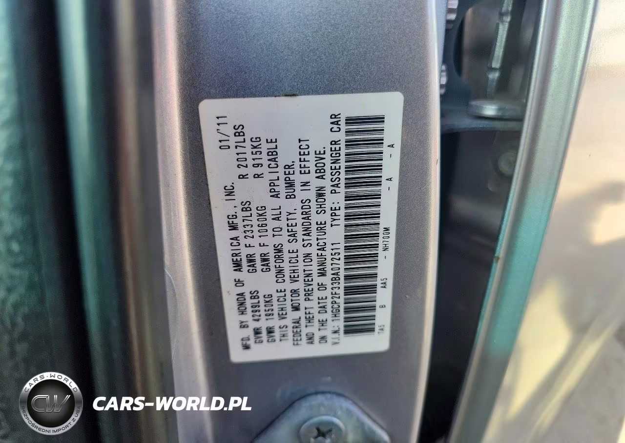 2011 Honda Accord 2.4 Lx VIN:1HGCP2F33BA072511 - 12