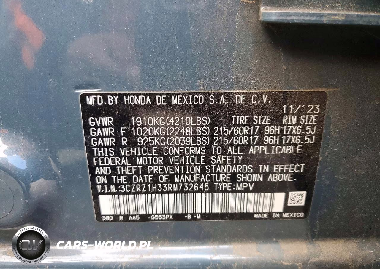 2024 Honda Hr-V Lx VIN:3CZRZ1H33RM732645 - 14