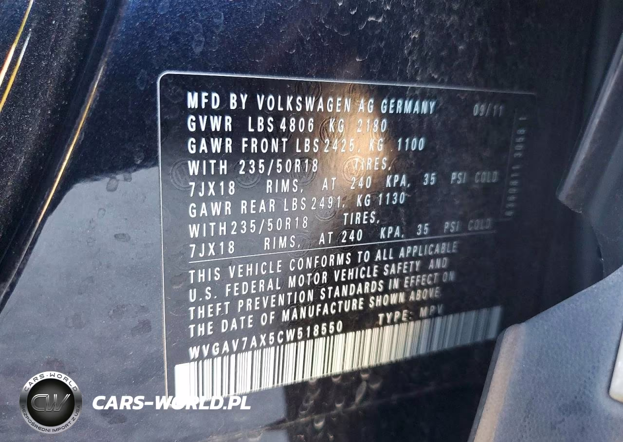 2012 Volkswagen Tiguan S VIN:WVGAV7AX5CW518550 - 13