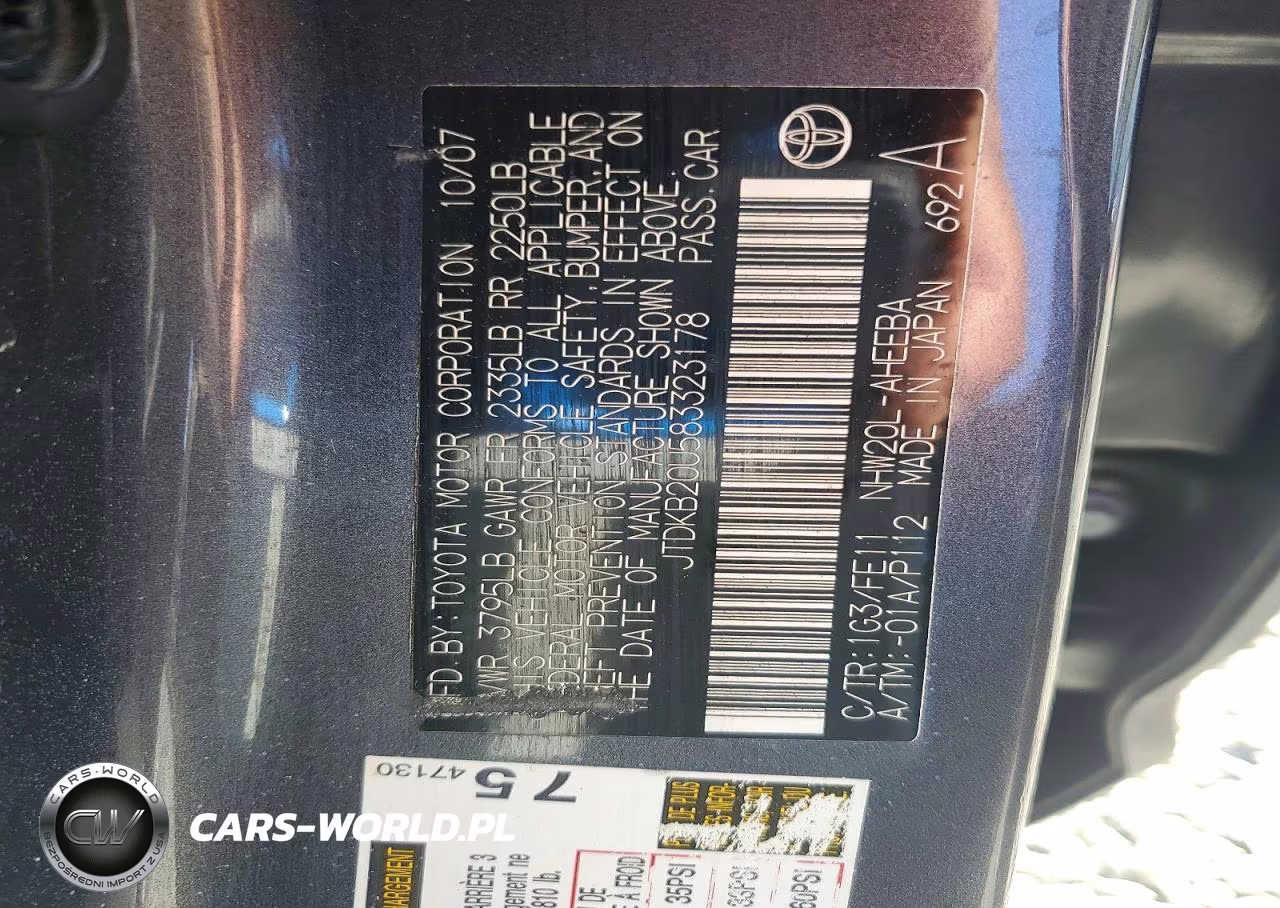 2008 Toyota Prius Base VIN:JTDKB20U583323178 - 14