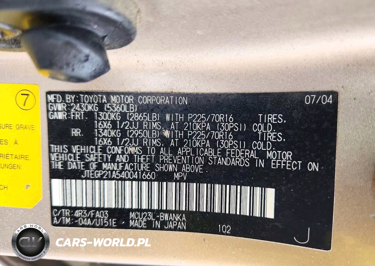 2004 Toyota Highlander Base VIN:JTEGP21A540041660 - 14