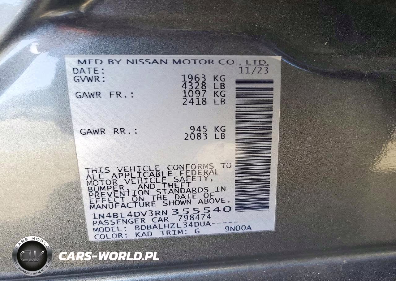 2024 Nissan Altima Sv VIN:1N4BL4DV3RN355540 - 12
