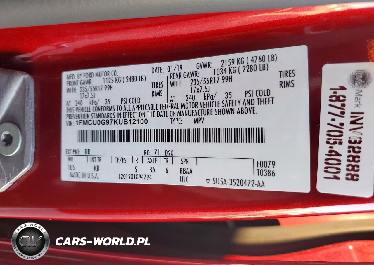 2019 Ford Escape Se VIN:1FMCU0G97KUB12100 - 12