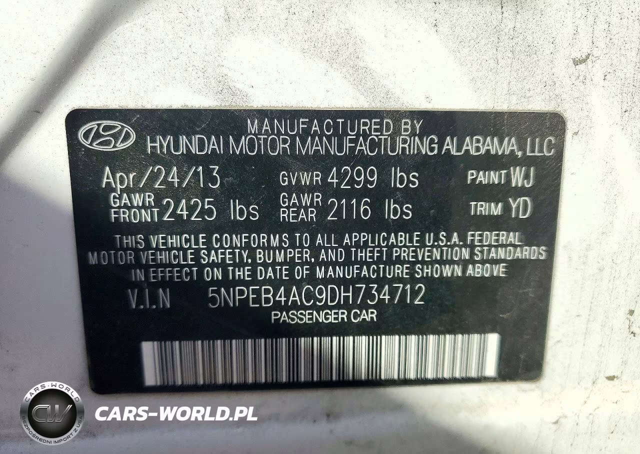 2013 Hyundai Sonata Gls VIN:5NPEB4AC9DH734712 - 12