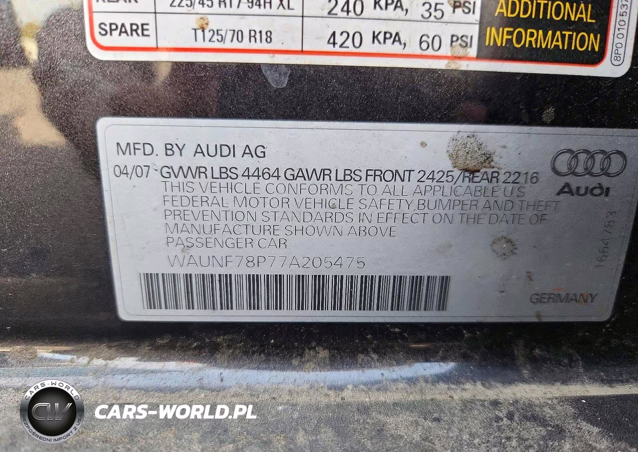 2007 Audi A3 2.0 Premium VIN:WAUNF78P77A205475 - 12