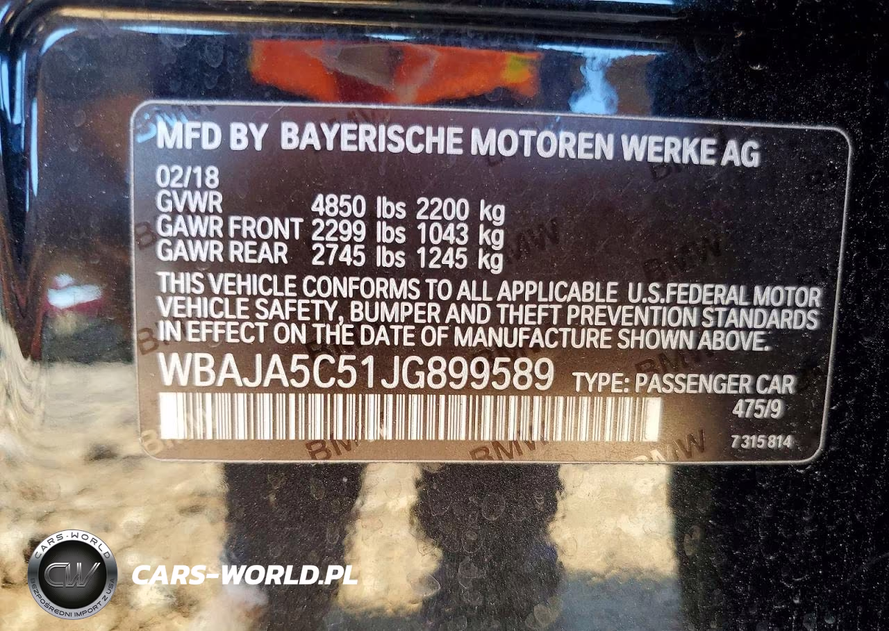 2018 BMW 530 I VIN:WBAJA5C51JG899589 - 12